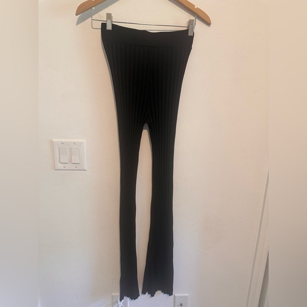 Mango Flared Ribbed Knitted Leggings Pants in Black sz XS - Picture 5 of 8